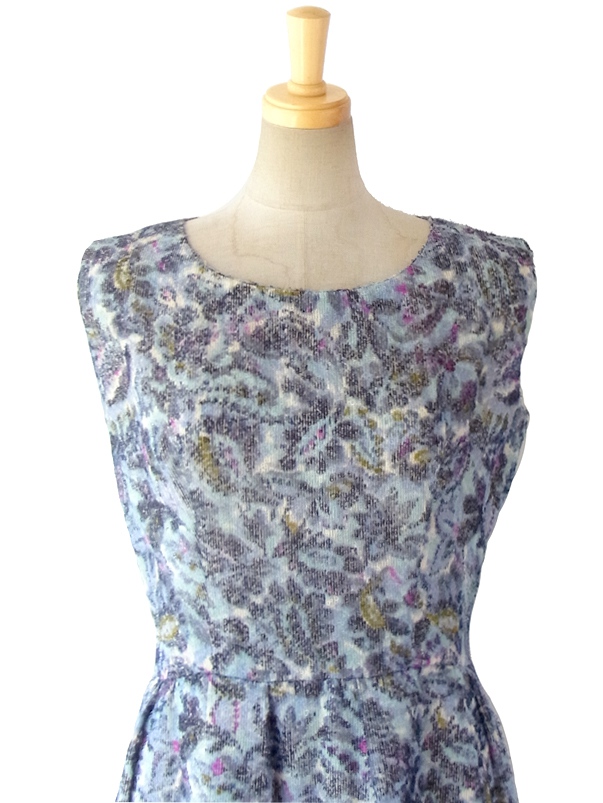 ヨーロッパ古着 60年代フランス製 繊細な生地が織りなす美しいグラデーションの花柄 ヴィンテージ ドレス 15FC308