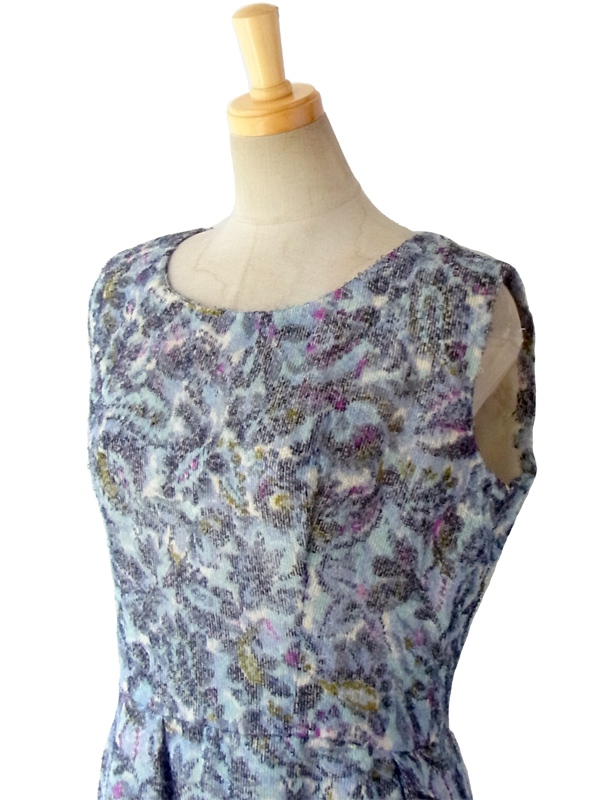ヨーロッパ古着 60年代フランス製 繊細な生地が織りなす美しいグラデーションの花柄 ヴィンテージ ドレス 15FC308