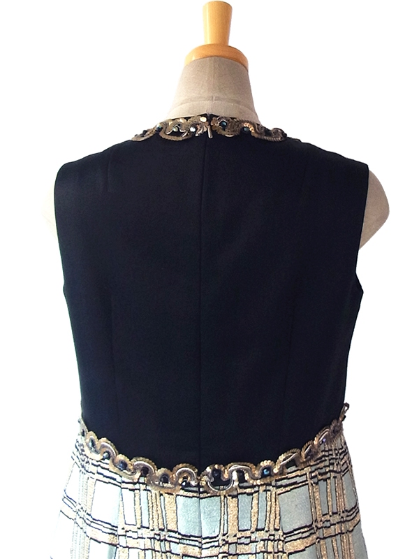 ヨーロッパ古着 ブラック X ラメ入りシルバー・ゴールド スパンコール・ラインストーン飾り エレガント ドレス 15OD1222
