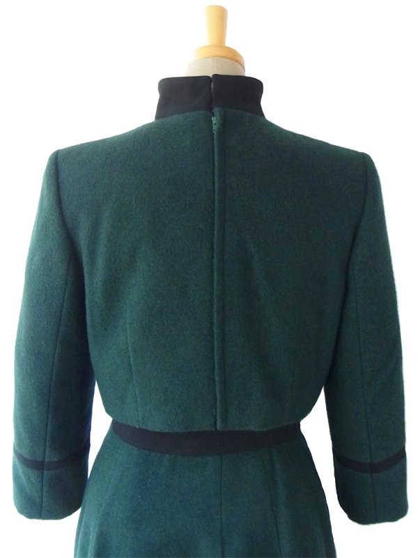 デッドストック 美しい濃厚なグリーン ウール ジャケットXスカート セットアップ  15OD403