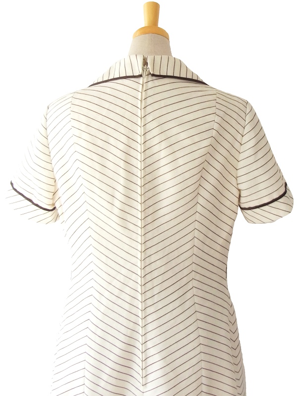 ヨーロッパ古着 ロンドン買い付け 70年代製 ホワイト X ブラウン バイアス ステッチ ヴィンテージ ワンピース 15OM010