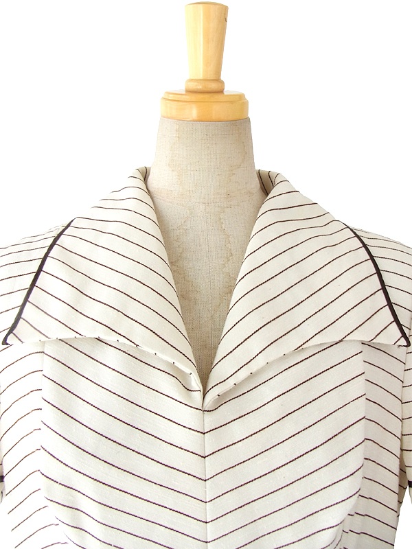 ヨーロッパ古着 ロンドン買い付け 70年代製 ホワイト X ブラウン バイアス ステッチ ヴィンテージ ワンピース 15OM010