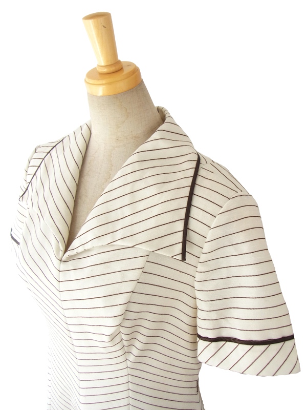 ヨーロッパ古着 ロンドン買い付け 70年代製 ホワイト X ブラウン バイアス ステッチ ヴィンテージ ワンピース 15OM010