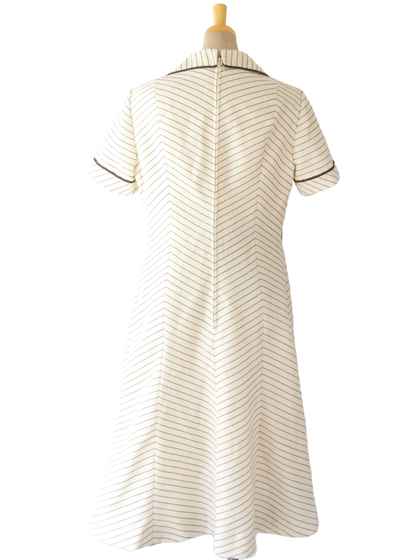 ヨーロッパ古着 ロンドン買い付け 70年代製 ホワイト X ブラウン バイアス ステッチ ヴィンテージ ワンピース 15OM010