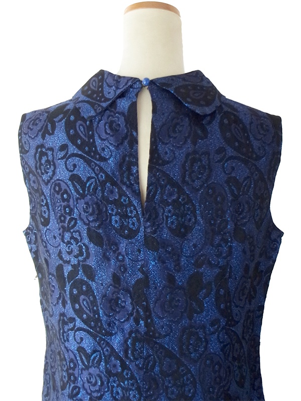 ヨーロッパ古着 ロンドン買い付け ブルーラメ X ブラック・パープル ペイズリー柄刺繍 ヴィンテージ ドレス 15OM127