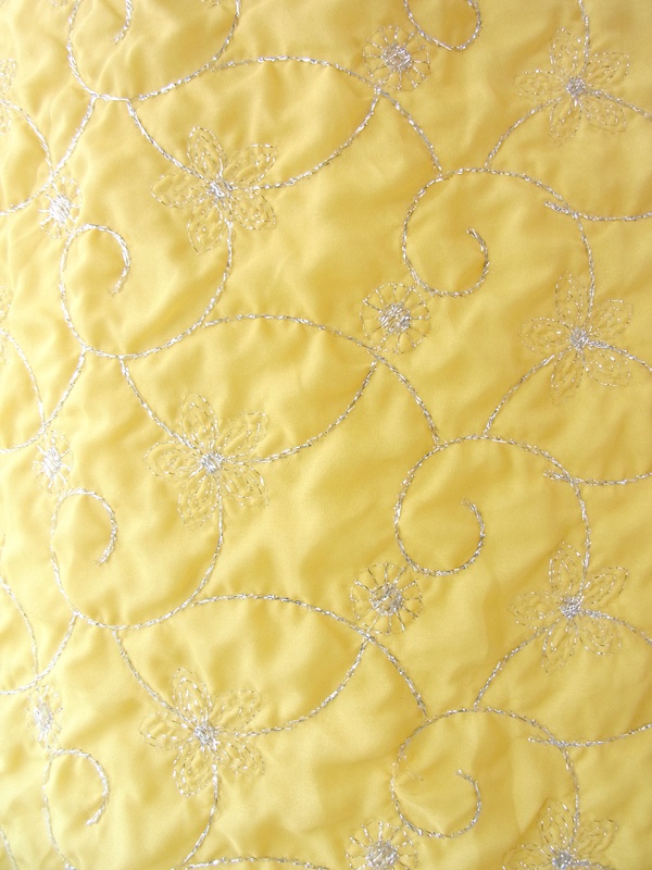 ヨーロッパ古着 ロンドン買い付け 60年代製 レモン色 X シルバーラメ糸花柄刺繍 マキシワンピース 15OM402