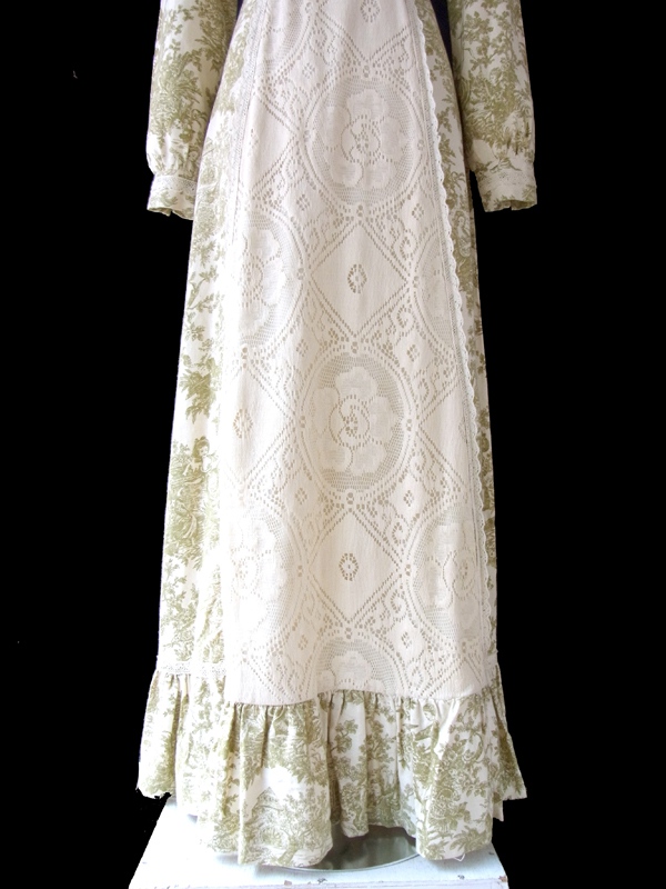 送料無料】70年代アメリカ製 GUNNE SAX ベージュ色 X グリーン 牧歌的