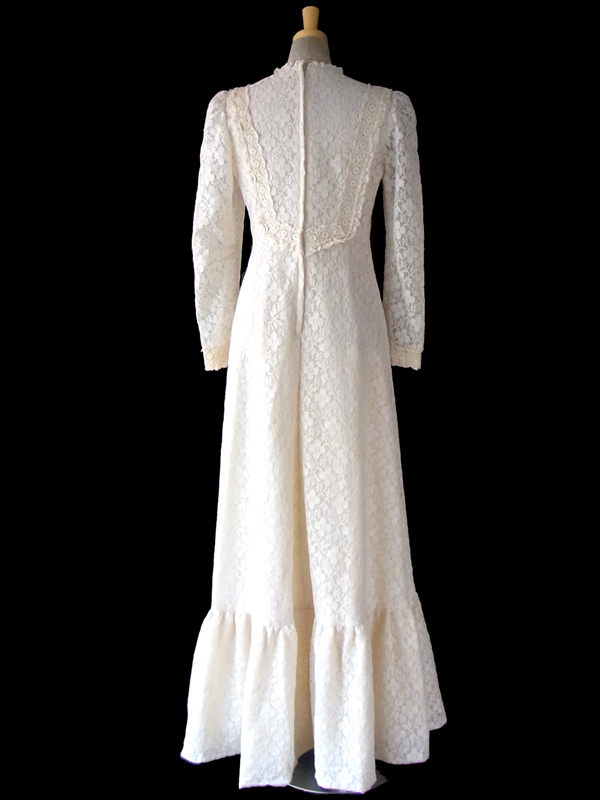 【送料無料】70年代アメリカ製 アイボリー 花柄総レース ヴィンテージ マキシドレス 15SP017【フェミニン】