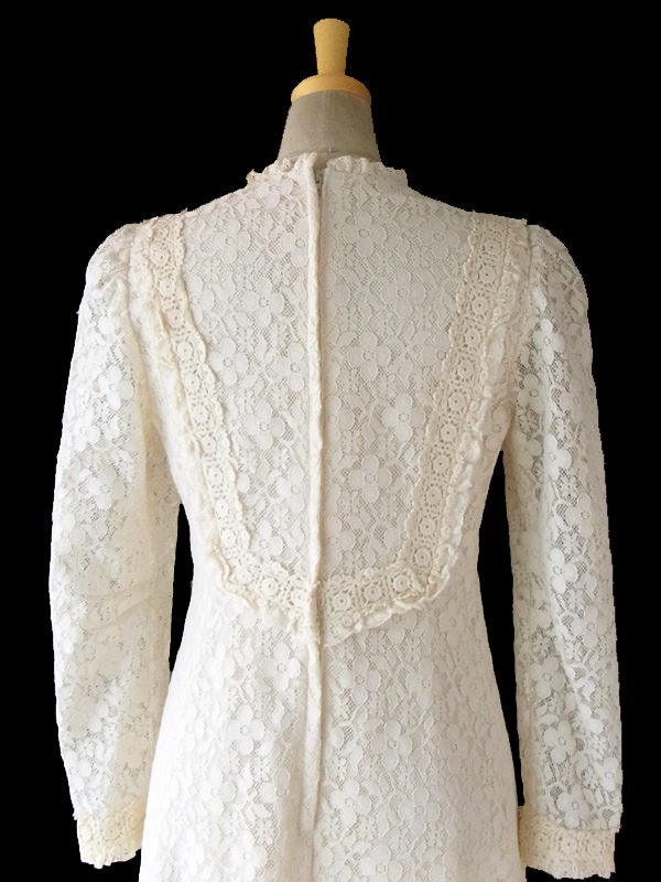 【送料無料】70年代アメリカ製 アイボリー 花柄総レース ヴィンテージ マキシドレス 15SP017【フェミニン】