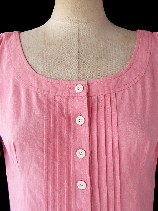 ヨーロッパ古着 ロンドン買い付け 60年代製 ピンク X ギンガムチェック カットレース フレアスカート ワンピース 16BS111