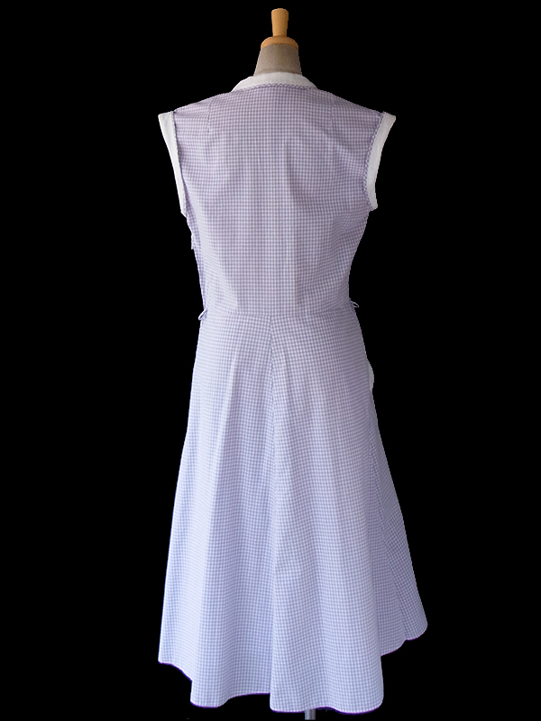 ヨーロッパ古着 ロンドン買い付け 60年代製 ラベンダー X ギンガムチェック ホワイト生地切り返し ワンピース 16BS112