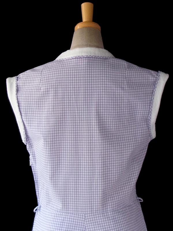 ヨーロッパ古着 ロンドン買い付け 60年代製 ラベンダー X ギンガムチェック ホワイト生地切り返し ワンピース 16BS112