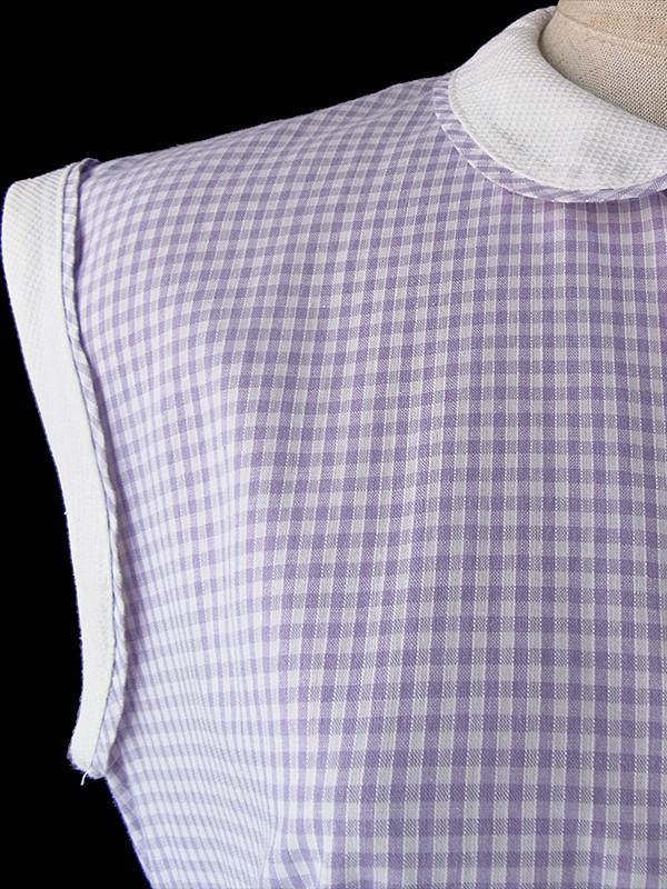 ヨーロッパ古着 ロンドン買い付け 60年代製 ラベンダー X ギンガムチェック ホワイト生地切り返し ワンピース 16BS112