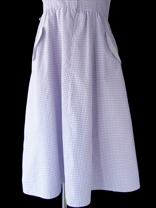 ヨーロッパ古着 ロンドン買い付け 60年代製 ラベンダー X ギンガムチェック ホワイト生地切り返し ワンピース 16BS112