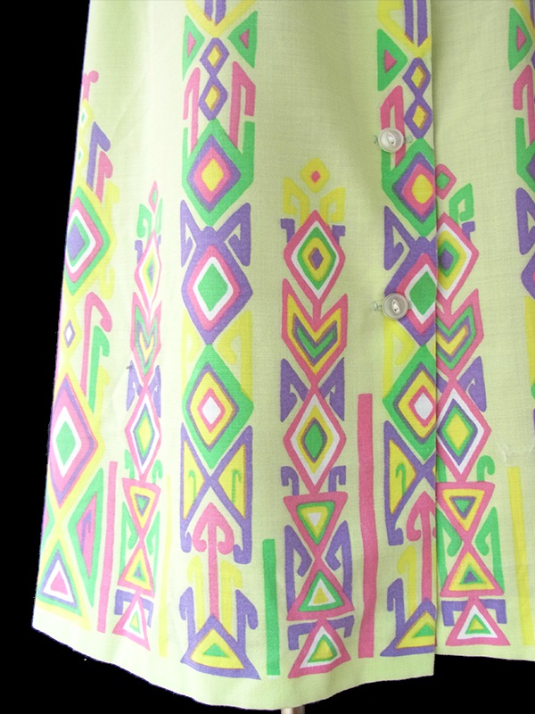 ヨーロッパ古着 ロンドン買い付け 60年代製 ライムグリーン X カラフル レトロ柄 ワンピース 16BS201