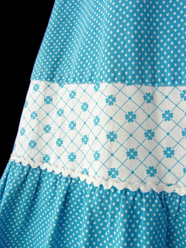 【送料無料】ロンドン買い付け 水色 X ホワイト 水玉・花柄 山道テープ ストラップ ワンピース 16BS208【ヨーロッパ古着】