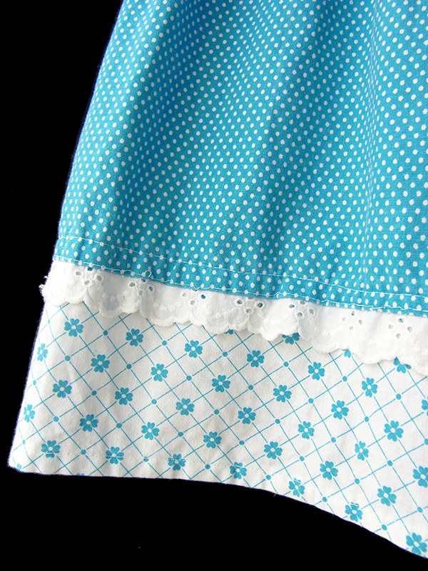 【送料無料】ロンドン買い付け 水色 X ホワイト 水玉・花柄 山道テープ ストラップ ワンピース 16BS208【ヨーロッパ古着】