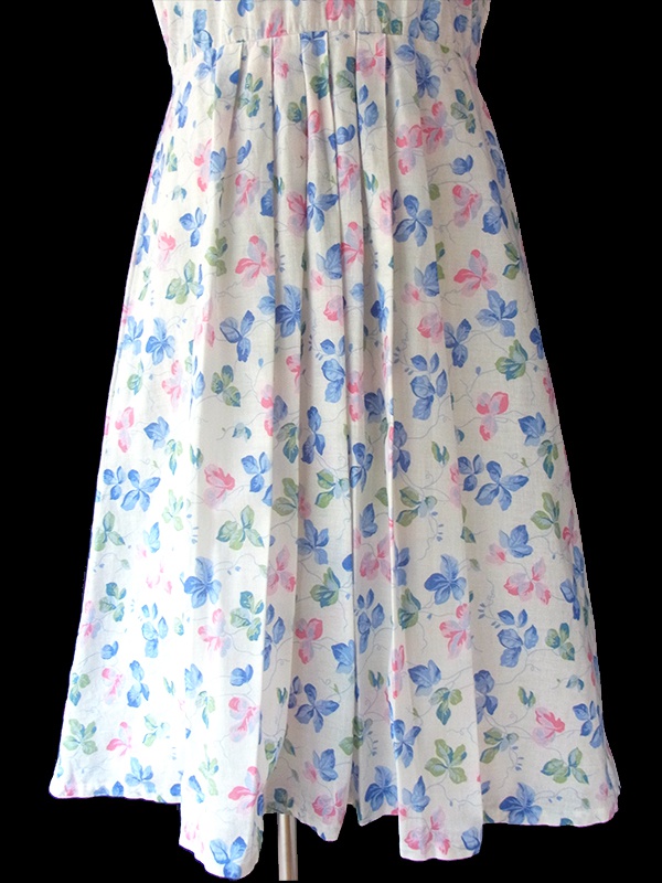 ヨーロッパ古着 ロンドン買い付け 60年代製 ホワイト X 水色・ピンク 花柄 ヴィンテージ ワンピース 16BS210