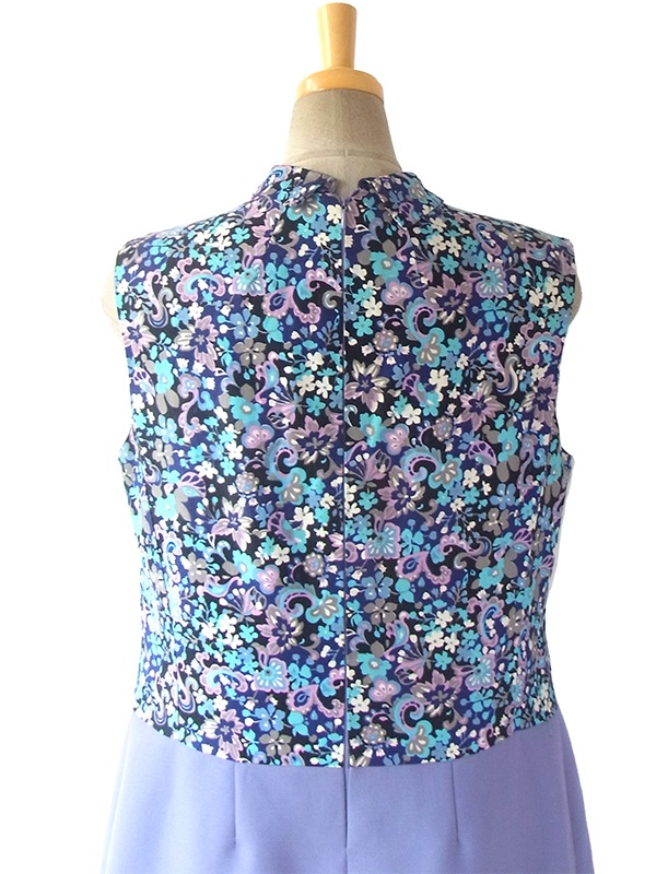 ヨーロッパ古着 ロンドン買い付け 花柄 X ラベンダーのスカート 生地切り返しロールカラー レトロ ワンピース 16BS213