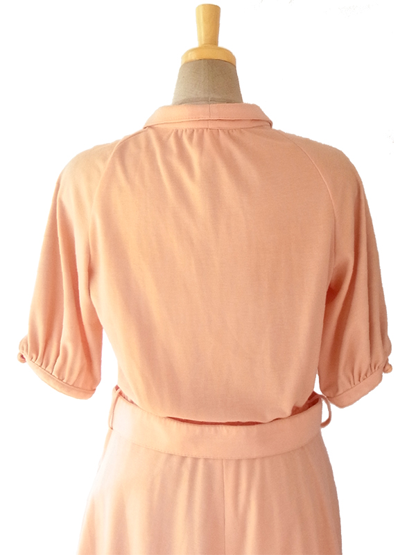 ヨーロッパ古着 ロンドン買い付け 70年代製 アプリコット X リボン紐・デザインベルト付き レトロ ワンピース 16BS216