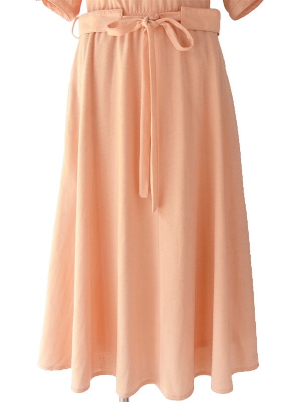 ヨーロッパ古着 ロンドン買い付け 70年代製 アプリコット X リボン紐・デザインベルト付き レトロ ワンピース 16BS216