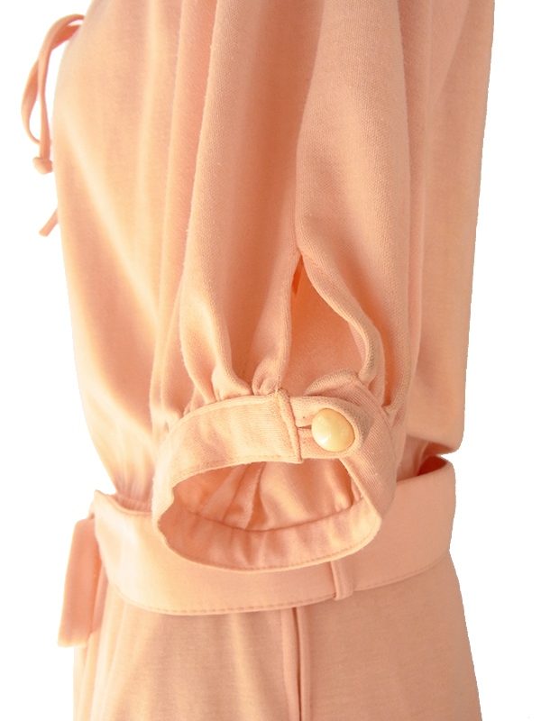 ヨーロッパ古着 ロンドン買い付け 70年代製 アプリコット X リボン紐・デザインベルト付き レトロ ワンピース 16BS216