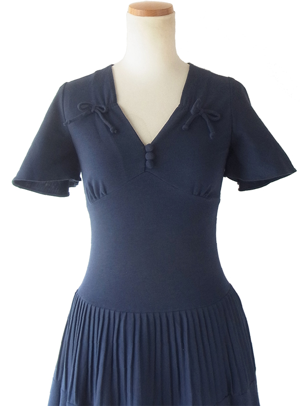 ヨーロッパ古着 ロンドン買い付け 60年代製 ネイビー X レトロデザイン デッドストック ワンピース 16BS217