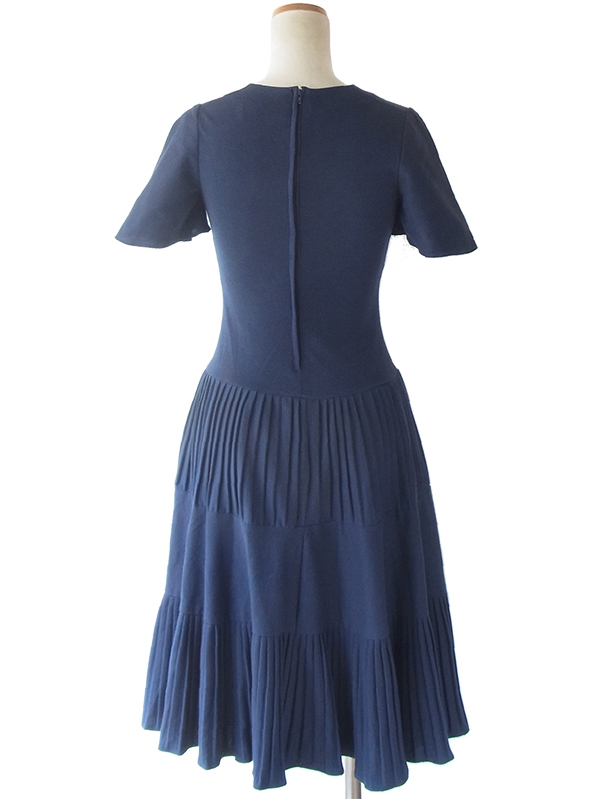 ヨーロッパ古着 ロンドン買い付け 60年代製 ネイビー X レトロデザイン デッドストック ワンピース 16BS217