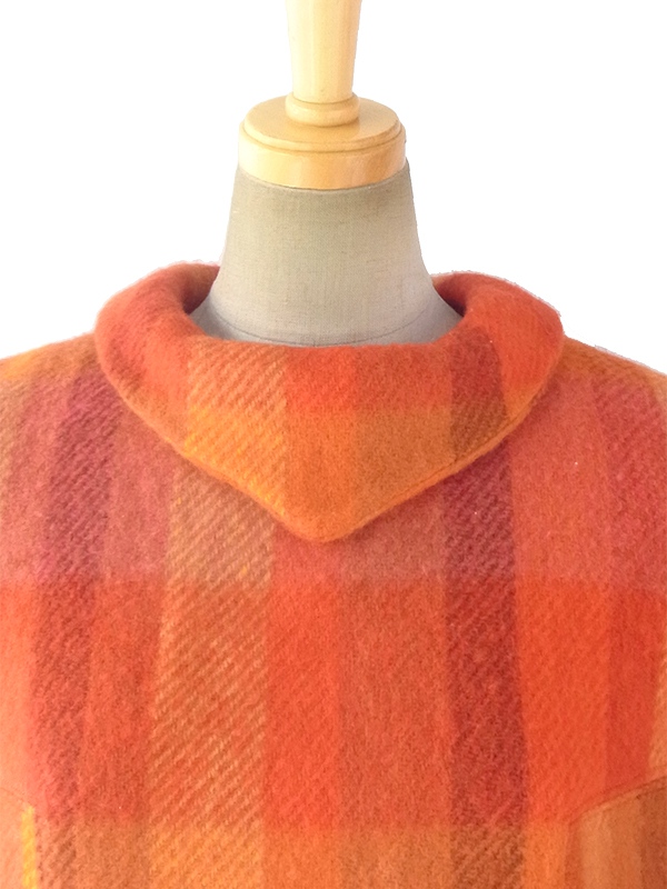 ヨーロッパ古着 ロンドン買い付け 60年代製 レッド X オレンジ ブロックチェック かわいい襟 ウール ワンピース 16BS302