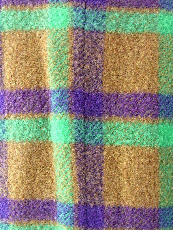 ヨーロッパ古着 ロンドン買い付け 60年代製 カーキ・グリーン・パープル チェック柄 フロントジップ ウール ワンピース 16BS303