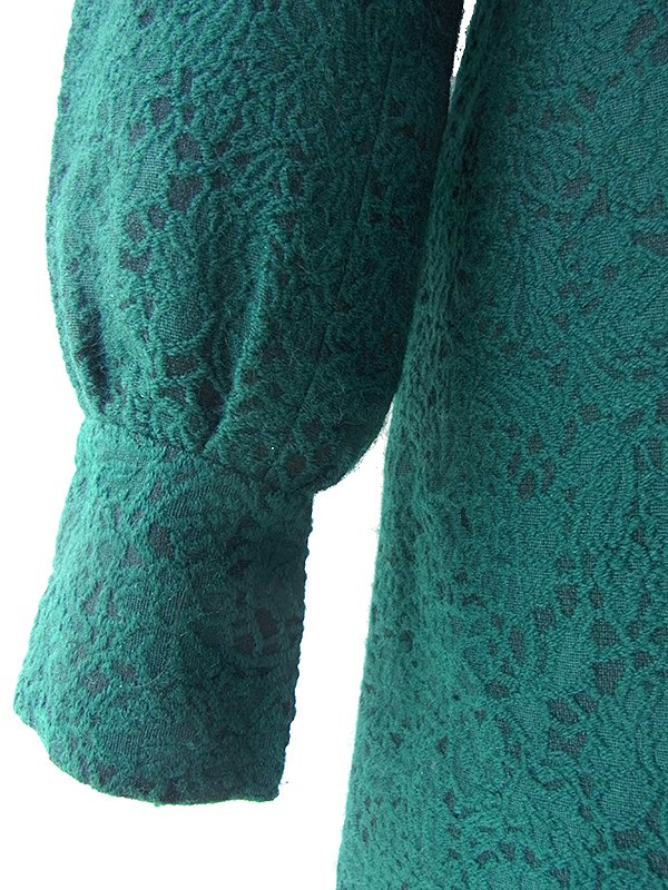 ヨーロッパ古着 ロンドン買い付け 60年代製 美麗グリーン X 花柄総刺繍 ウール ワンピース 16BS317