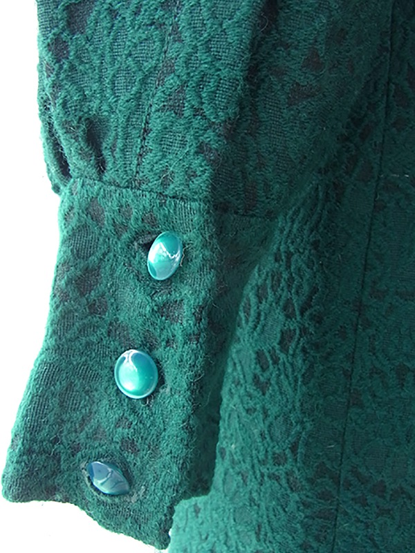 ヨーロッパ古着 ロンドン買い付け 60年代製 美麗グリーン X 花柄総刺繍 ウール ワンピース 16BS317