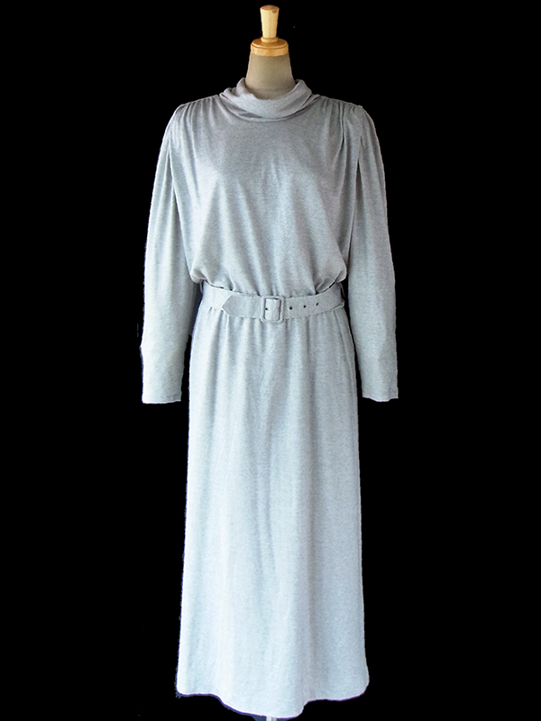 ヨーロッパ古着 ロンドン買い付け Betty Barclay 70年代製 グレイ X 後襟リボン レトロ ワンピース 16BS403