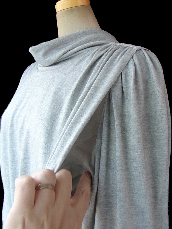 ヨーロッパ古着 ロンドン買い付け Betty Barclay 70年代製 グレイ X 後襟リボン レトロ ワンピース 16BS403