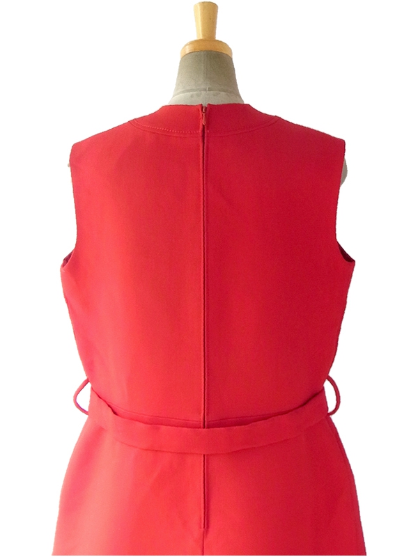 ヨーロッパ古着 ロンドン買い付け 60年代製 レッド X ビッグステッチ ベルト付き ウール ワンピース 16BS411