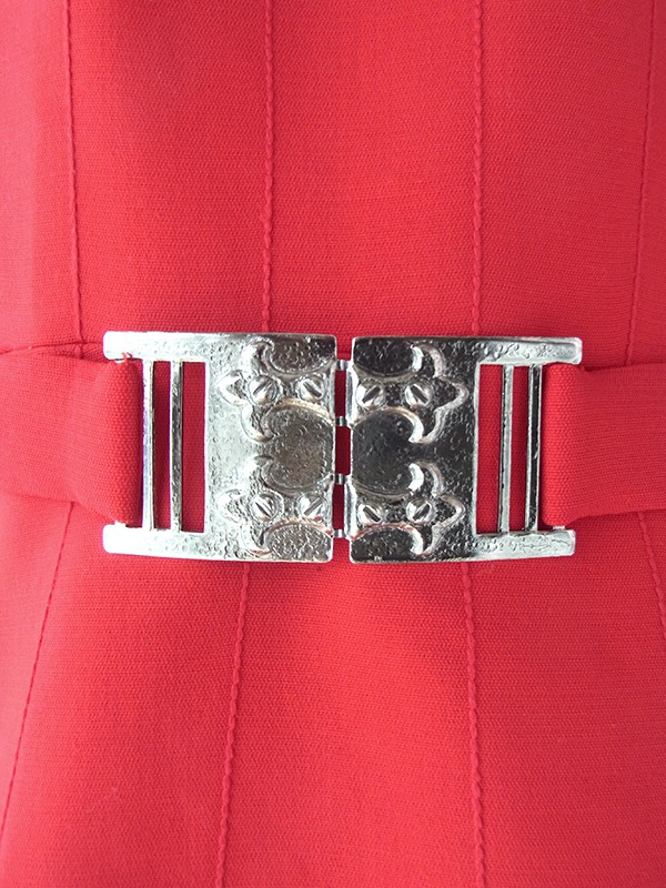 ヨーロッパ古着 ロンドン買い付け 60年代製 レッド X ビッグステッチ ベルト付き ウール ワンピース 16BS411