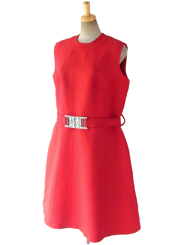 ヨーロッパ古着 ロンドン買い付け 60年代製 レッド X ビッグステッチ ベルト付き ウール ワンピース 16BS411