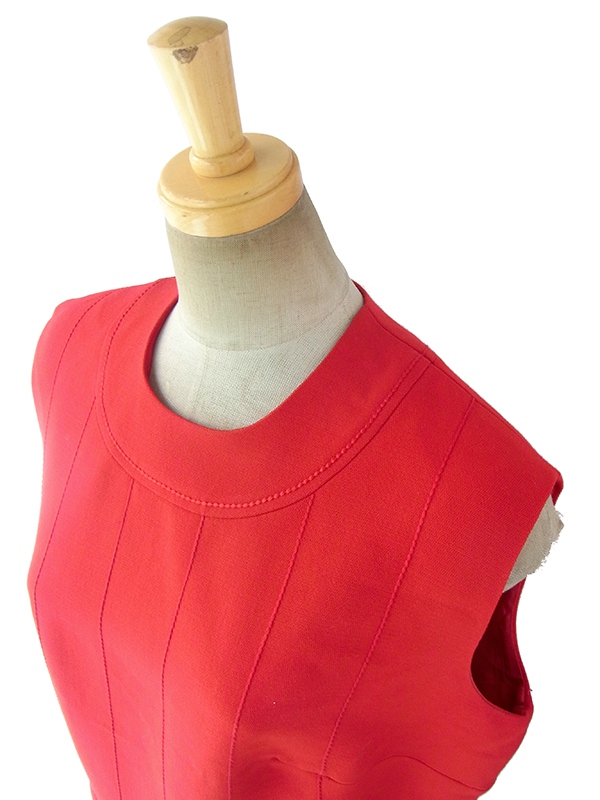 ヨーロッパ古着 ロンドン買い付け 60年代製 レッド X ビッグステッチ ベルト付き ウール ワンピース 16BS411