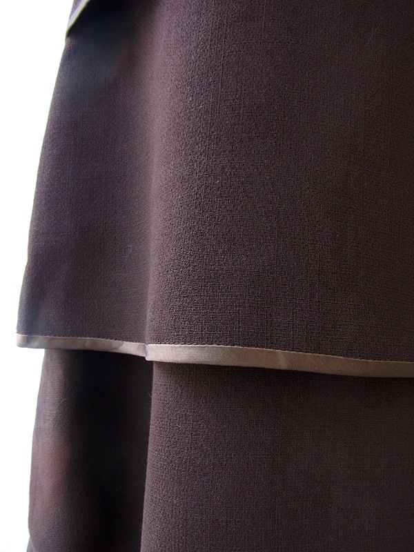 ヨーロッパ古着 ロンドン買い付け フランス製 ダークブラウン ヴィンテージ ティアード ウール ドレス 16BS413