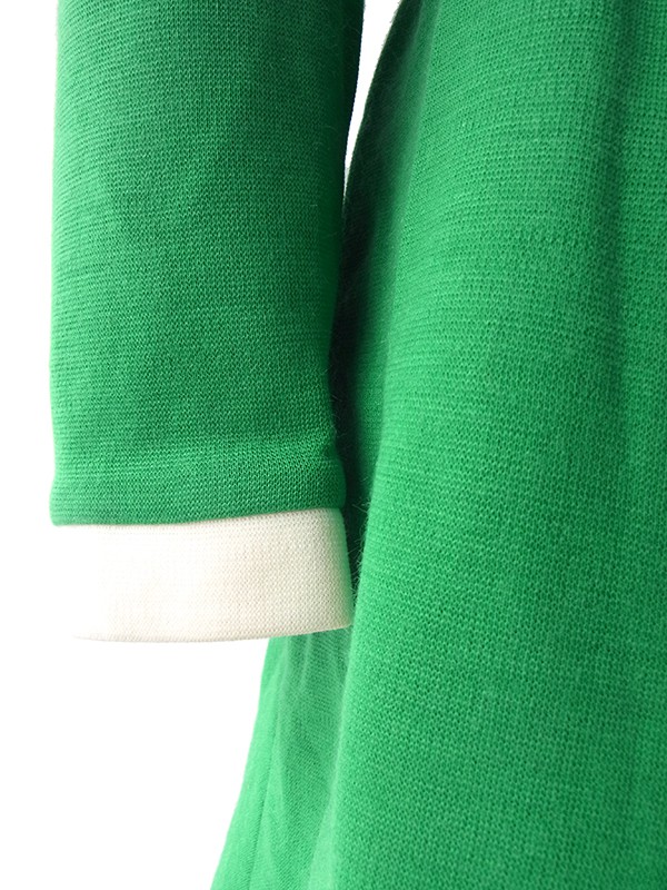 ヨーロッパ古着 ロンドン買い付け 60年代製 グリーン X オフホワイト ピンク 花柄刺繍 レトロ ワンピース 16BS414