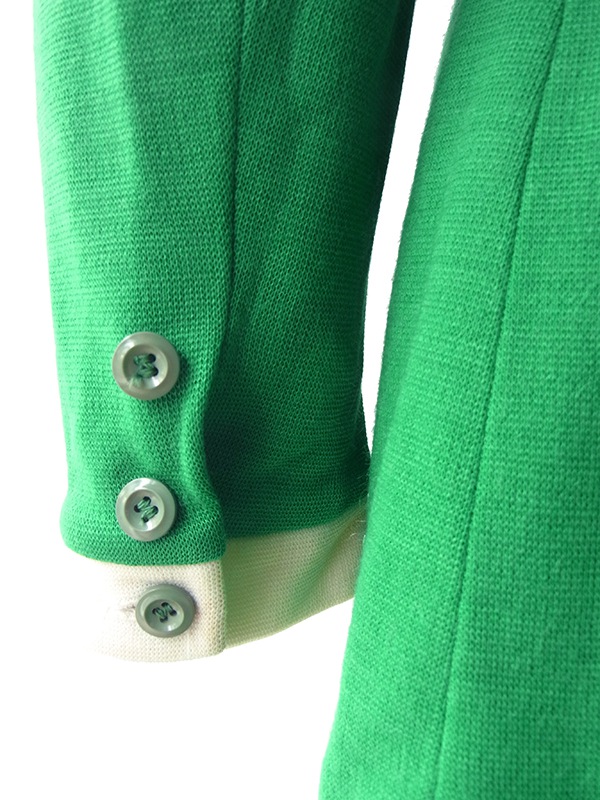 ヨーロッパ古着 ロンドン買い付け 60年代製 グリーン X オフホワイト ピンク 花柄刺繍 レトロ ワンピース 16BS414