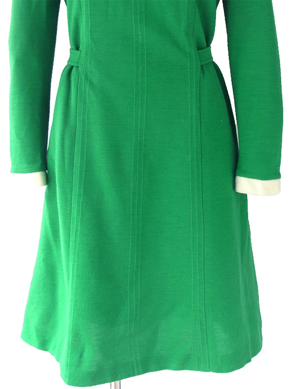 ヨーロッパ古着 ロンドン買い付け 60年代製 グリーン X オフホワイト ピンク 花柄刺繍 レトロ ワンピース 16BS414