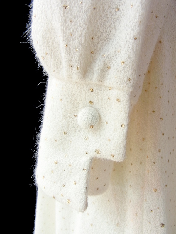 ヨーロッパ古着 ロンドン買い付け 70年代製 オフホワイト X ゴールド ラメ 共布ベルト付き ヴィンテージ ワンピース 16BS415