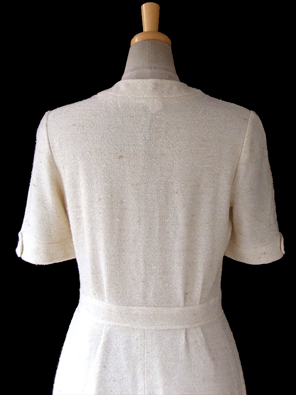ヨーロッパ古着 70年代フランス製 Dellos 生成り色に淡いブラウンが織りませられた タオル生地 ワンピース 16FC015