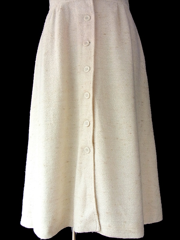 ヨーロッパ古着 70年代フランス製 Dellos 生成り色に淡いブラウンが織りませられた タオル生地 ワンピース 16FC015