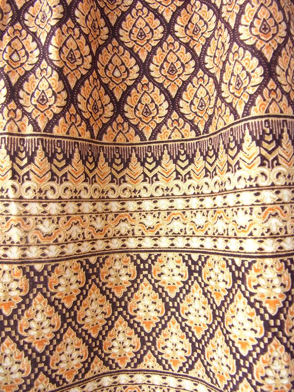 ヨーロッパ古着 フランス買い付け 60年代製 イエロー X ブラウン オリエンタル柄 パフスリーブ シャーリング ワンピース 16FC216