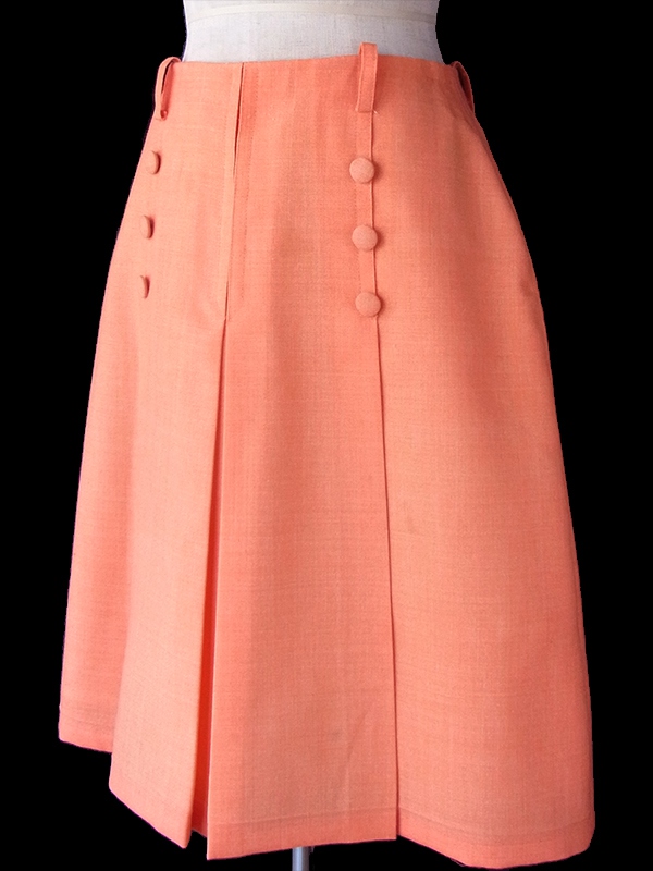 ヨーロッパ古着 フランス買い付け 60年代製 アプリコット X 3連飾りボタン センタープリーツ スカート 16FC224