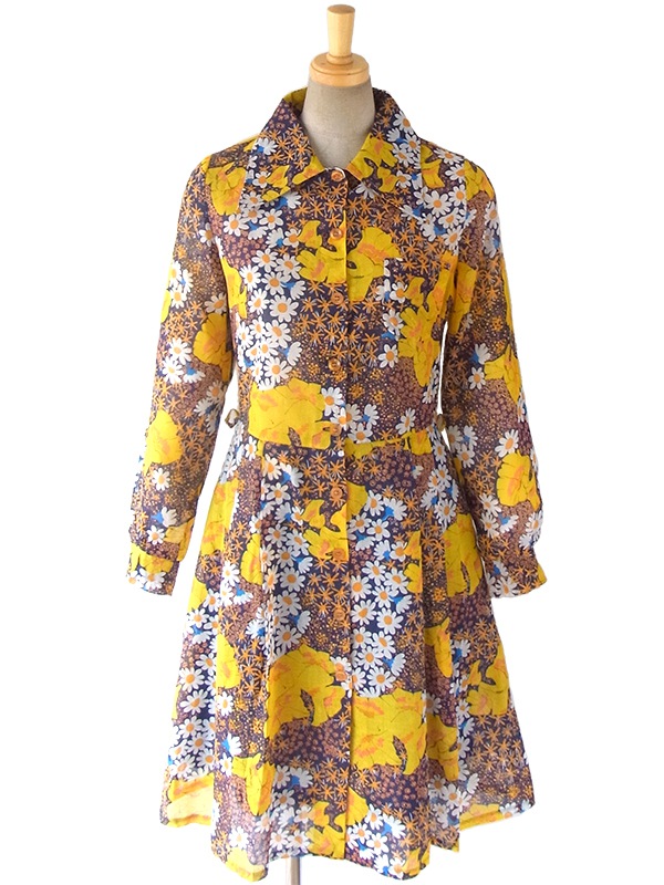 名入れ無料 フランス ヴィンテージワンピース 黄色 ひざ丈ワンピース Www Wgscape Co Za