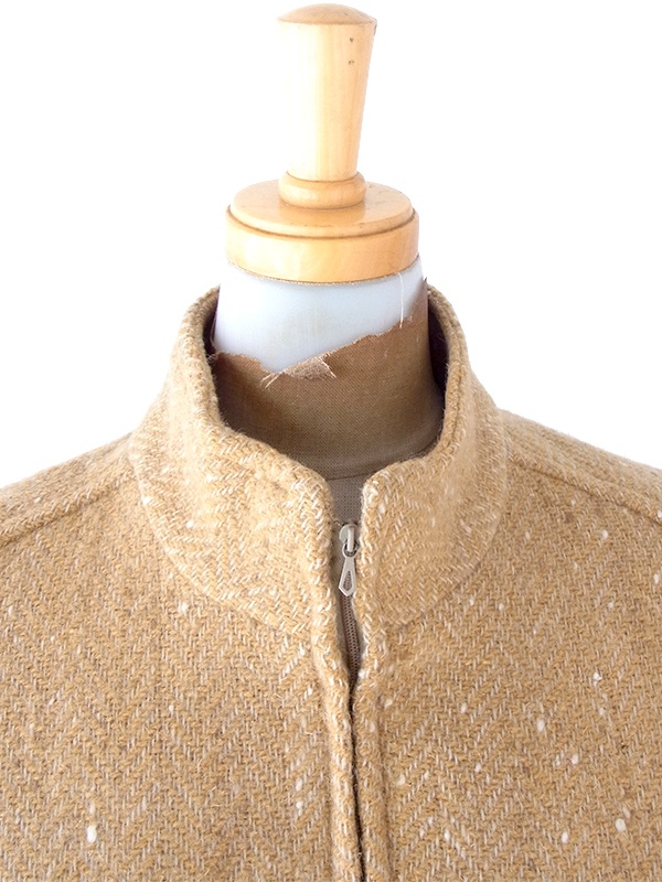 ヨーロッパ古着 60年代フランス製 キャメル X フロントジップ ヴィンテージ ウール ワンピース 16FC417