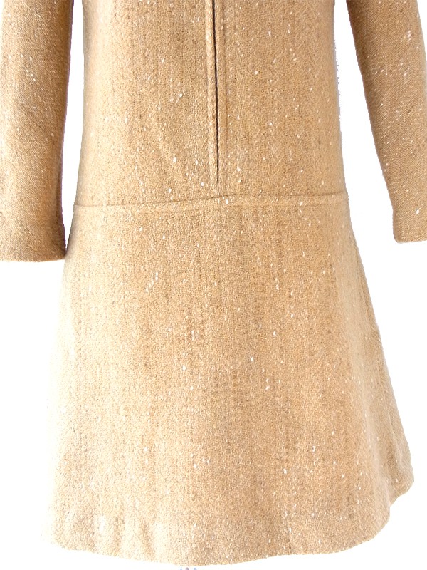 ヨーロッパ古着 60年代フランス製 キャメル X フロントジップ ヴィンテージ ウール ワンピース 16FC417